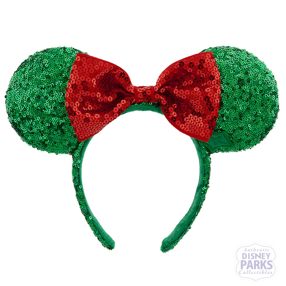 Disney Parks Minnie Mouse Ears Christmas Red Green Holiday Headband Bow Hat NEW